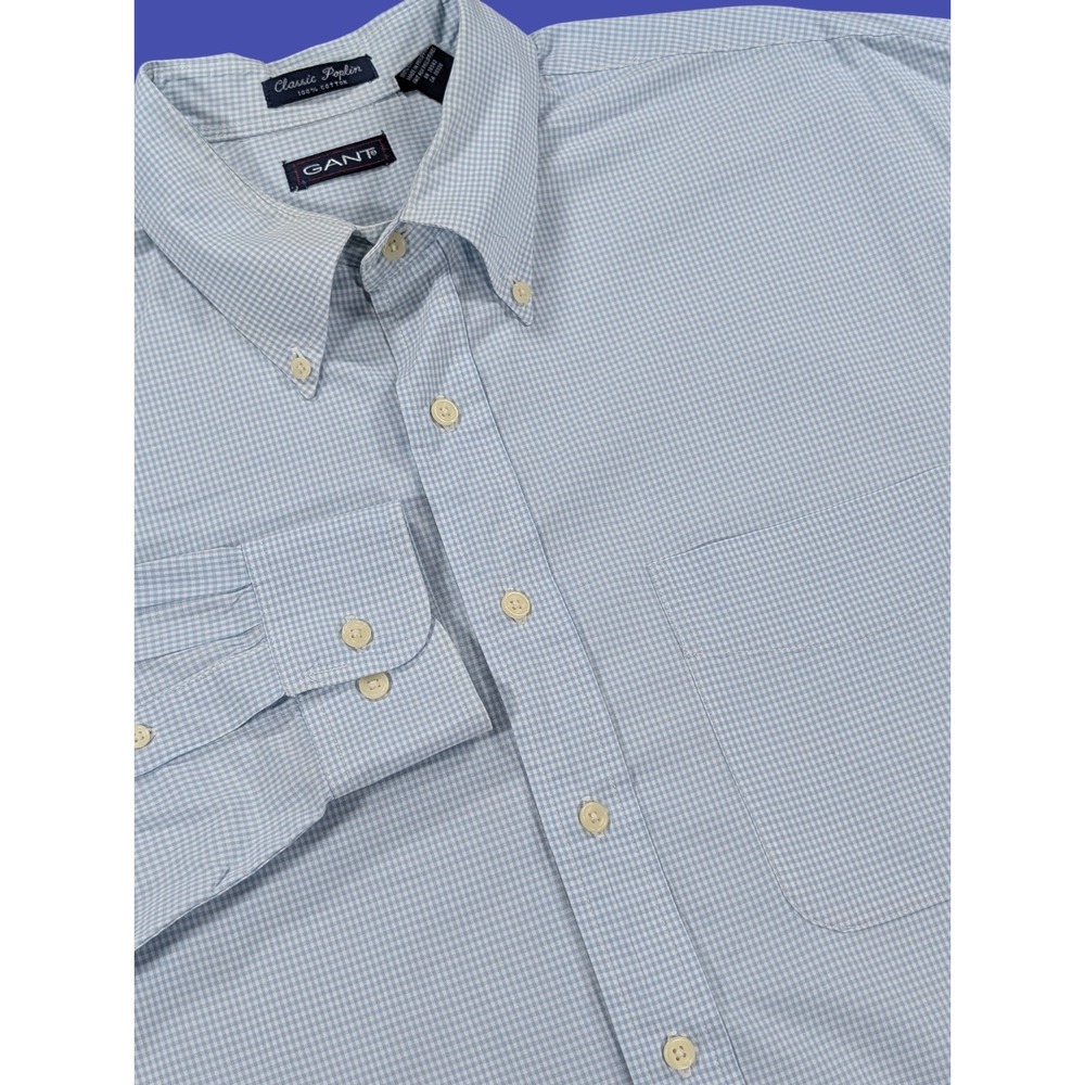 Vintage Gant Shirt Mens XL Blue Gingham Check Classic Poplin Button Down 90s USA